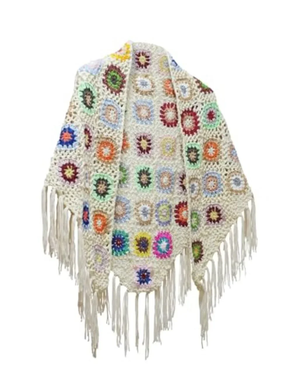 Handmade Crochet Fringed Poncho Cape Shawl Wrap Women Boho Wraps